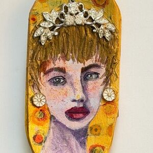 Artistic Hand painted Gold and Silver Brooch with Floral Design